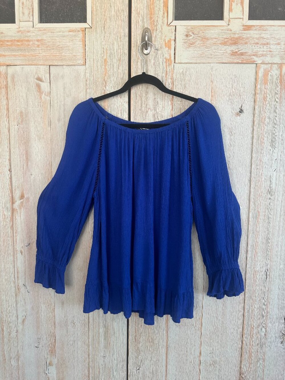 INC Bright Blue Gauze Peasant Shirt - Size L